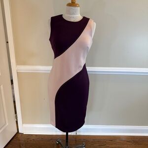 Calvin Klein Two‑Tone Bodycon Dress – Plum + Blush, Size 6
